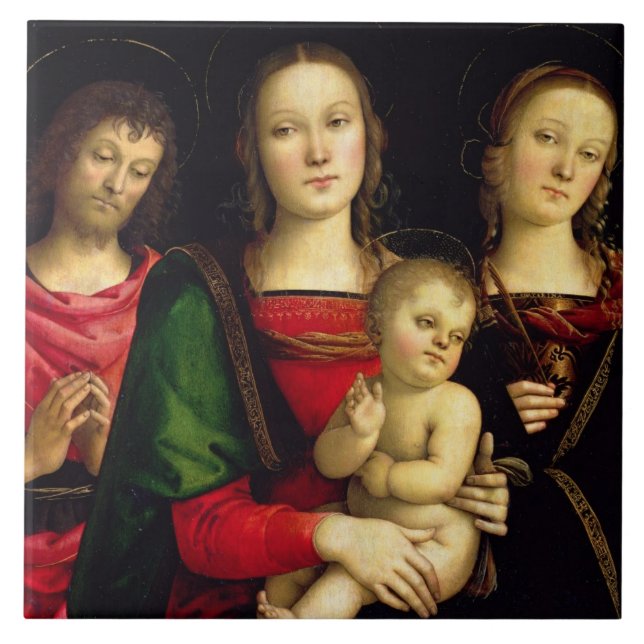 Madonnaen och barnet med St John baptistisk Kakelplatta (Framsidan)