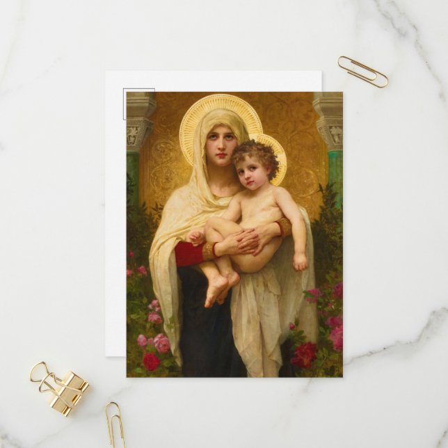 Madonnan av rosorna av William Bouguereau Inbjudan Vykort (Fram/Back In Situ)