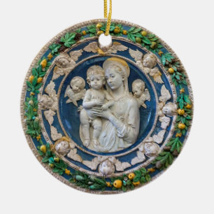 Madonnan med keruber och blomsterkrans av Della Ro Julgransprydnad Keramik
