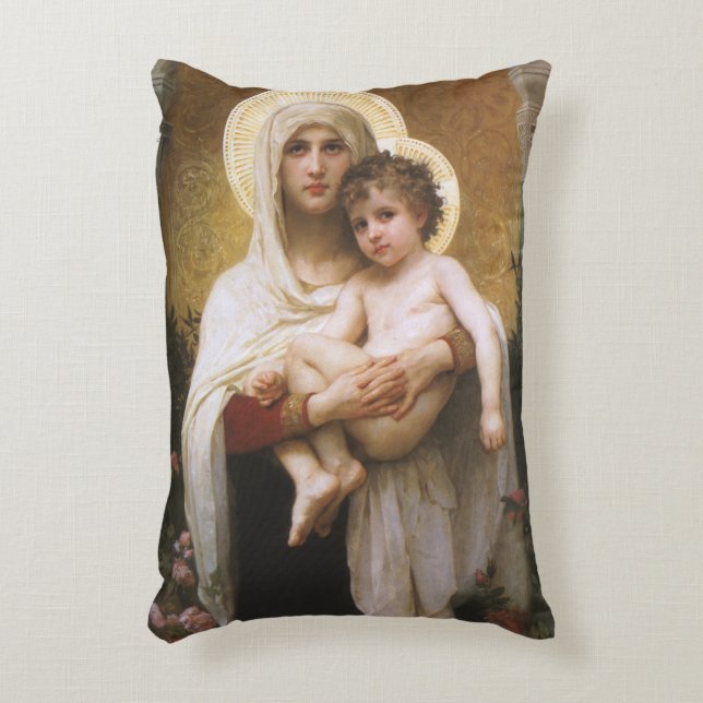 Madonnan med rosorna av Bouguereau Prydnadskudde (Framsidan(Vertikal))