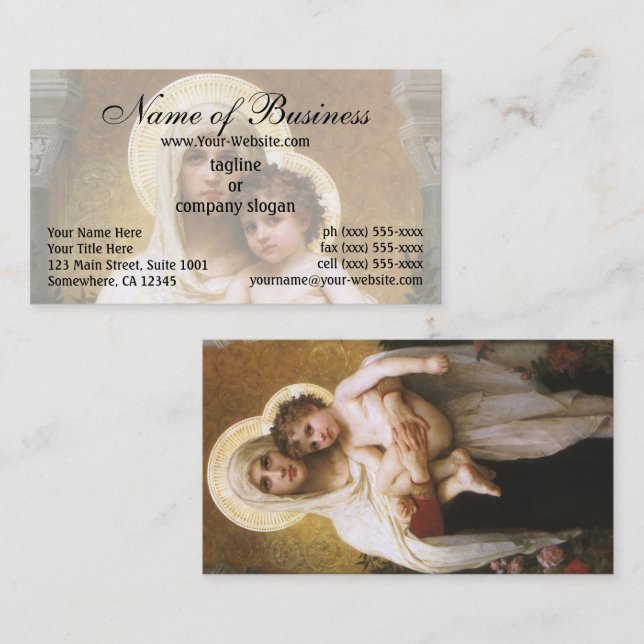 Madonnan med rosorna av William Adolphe Bouguereau Visitkort (Fram/baksida)