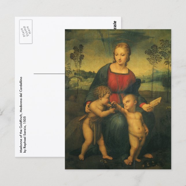 Madonnan med steglitsan av Raphael Sanzio Vykort (Fram/baksida)