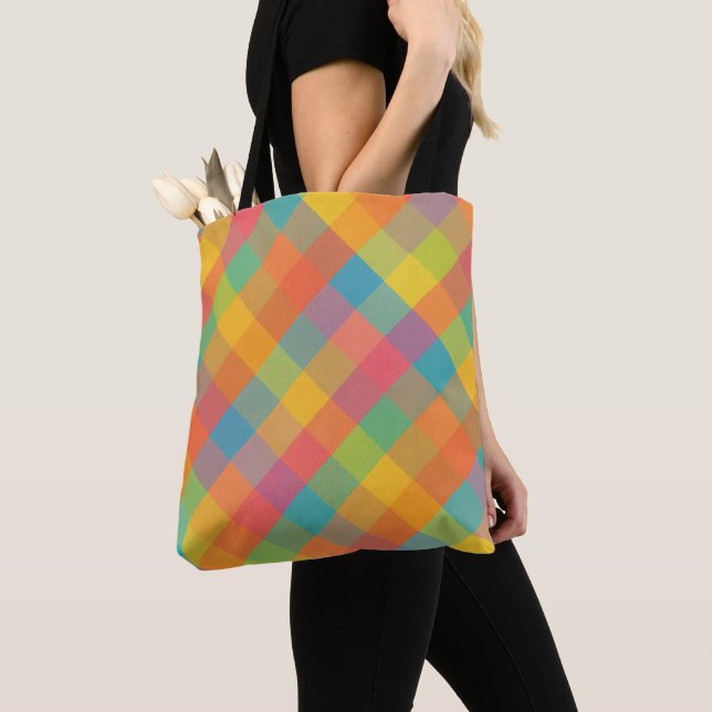 Madras Breeze - Diagonal Play Dagday Tote Bag Tygkasse (Närbild)