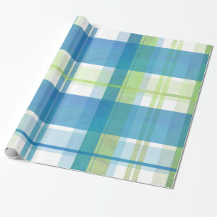 Madras plädgrönt och blått presentpapper