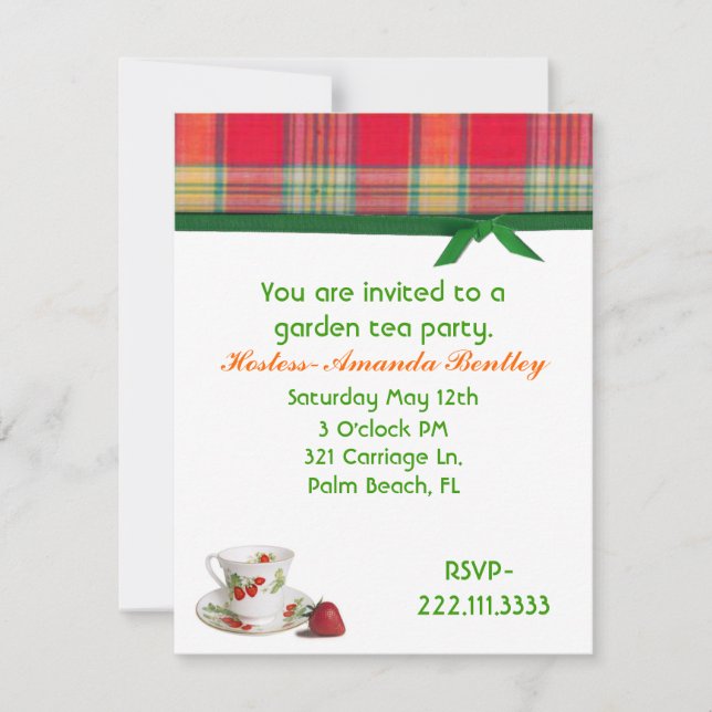 Madras Plaid Tea Party-inbjudan Inbjudningar (Framsida)
