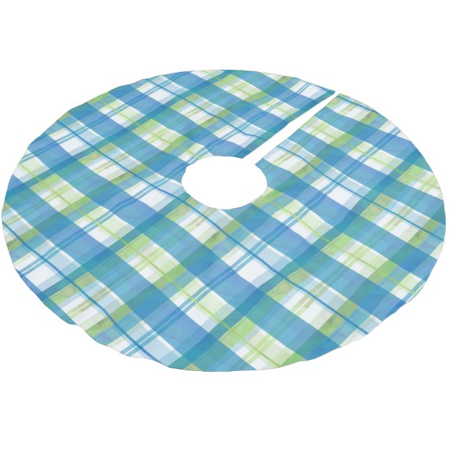 Madras Play Grönt och Blue Julgransmatta Borstad Polyester (Vinklad)