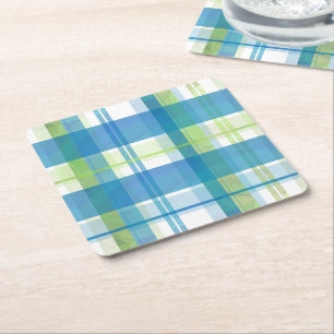 Madras Play Grönt och Blue Underlägg Papper Kvadrat