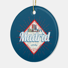 Madrid Capital Spain Retro Skyline Vintage Julgransprydnad Keramik