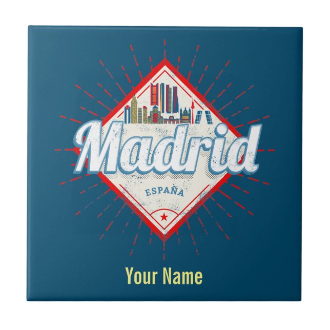Madrid Capital Spain Retro Skyline Vintage Kakelplatta (Framsidan)