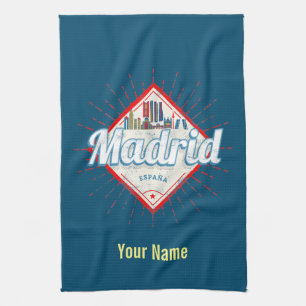 Madrid Capital Spain Retro Skyline Vintage Kökshandduk