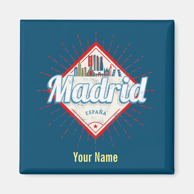 Madrid Capital Spain Retro Skyline Vintage Magnet (Framsidan)