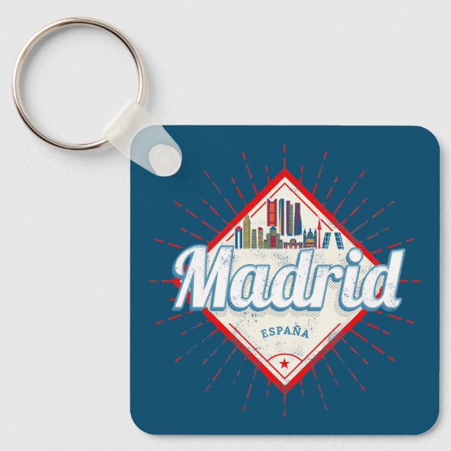 Madrid Capital Spain Retro Skyline Vintage Nyckelring (Framsida)