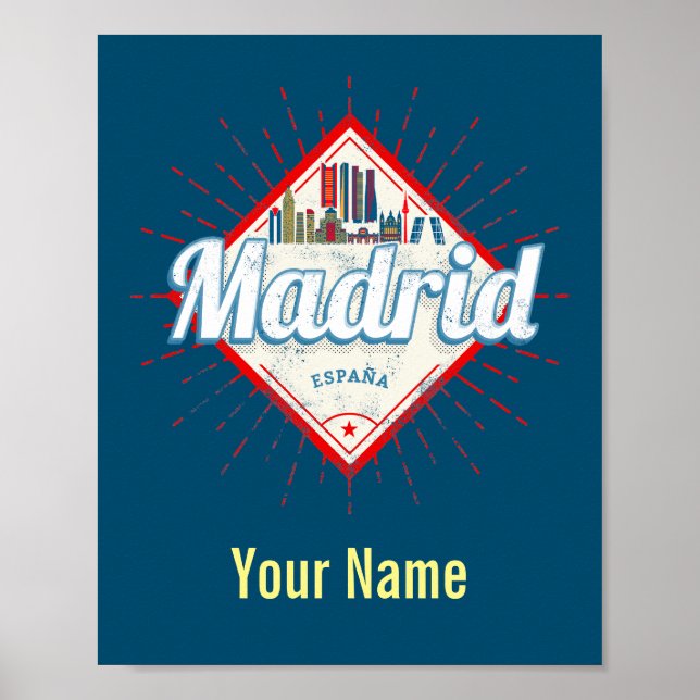 Madrid Capital Spain Retro Skyline Vintage Poster (Framsidan)