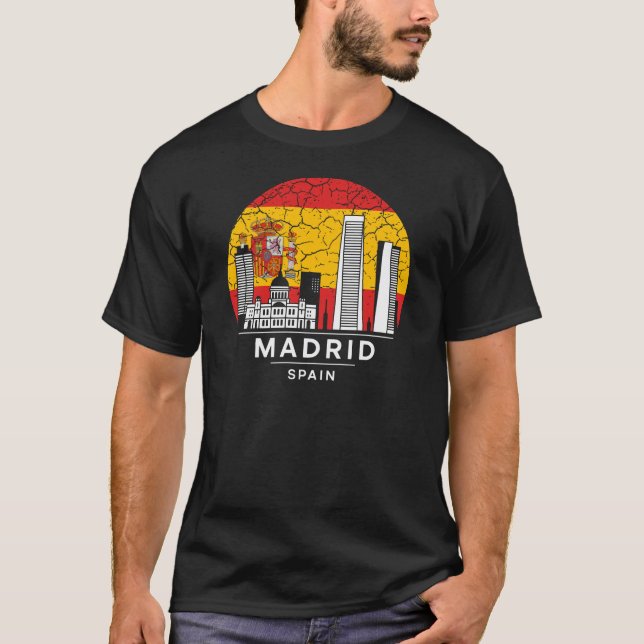 Madrid City Spain Flagga T Shirt (Framsida)