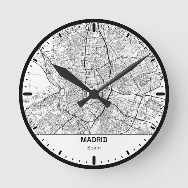 Madrid Clock City Line Art Rund Klocka (Framsida)