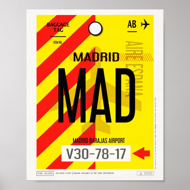Madrid flygplats bagageaffisch poster (Framsidan)