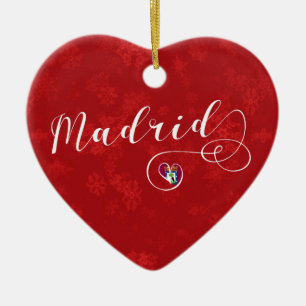 Madrid Heart, Julgran Ornament, Spanien Julgransprydnad Keramik