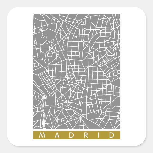 Madrid karta fyrkantigt klistermärke (Framsida)
