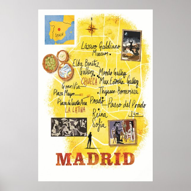 Madrid, Karta, reseaffisch Poster (Framsidan)