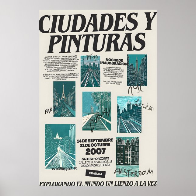 Madrid Konstutställning Poster Spansk Stadssiluett (Framsidan)