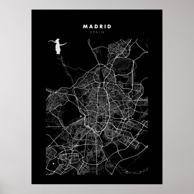 Madrid - Mörken Karta Poster (Framsidan)