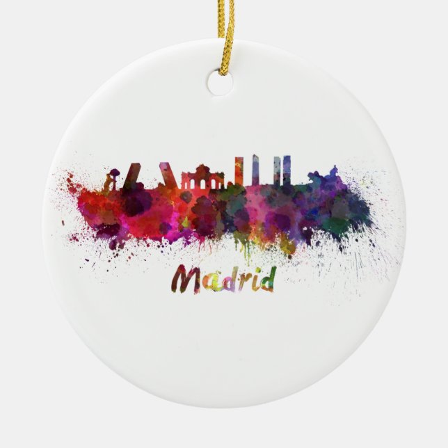 Madrid skyline in watercolor julgransprydnad keramik (Framsidan)