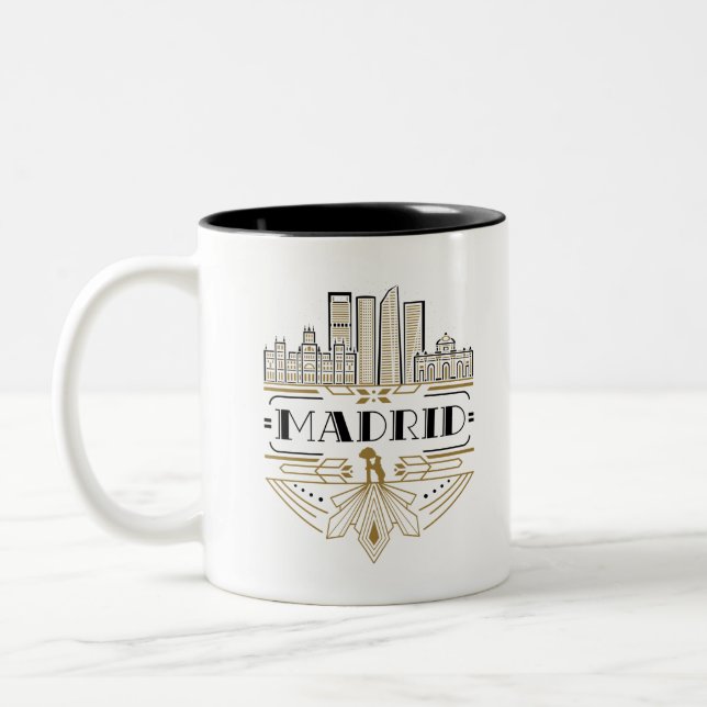 Madrid Spain Art Deco Souvenir Aesthetic Två-Tonad Mugg (Vänster)