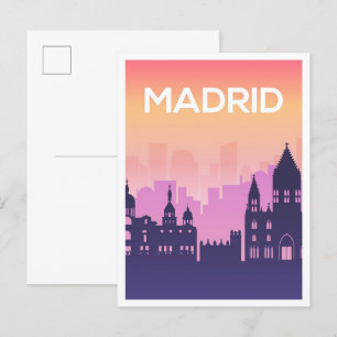 Madrid Spain Art Travel Illustration Vykort
