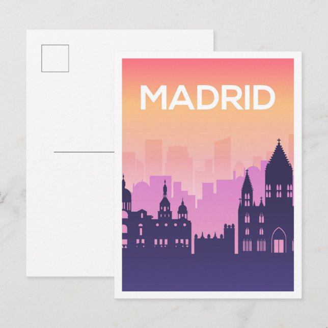 Madrid Spain Art Travel Illustration Vykort (Fram/baksida)