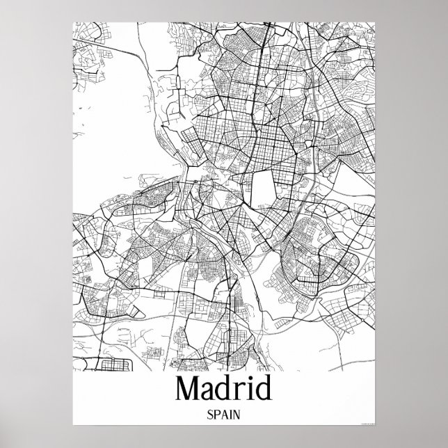 Madrid Spain Black and White City Karta Poster (Framsidan)