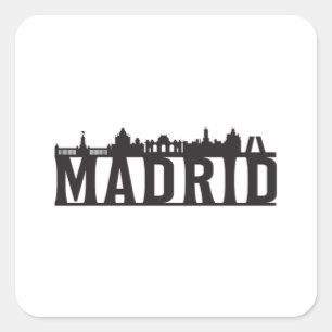 Madrid Spain City Skyline Cityscape Resa Gift Idea Fyrkantigt Klistermärke