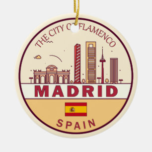 Madrid Spain City Skyline Emblem Julgransprydnad Keramik