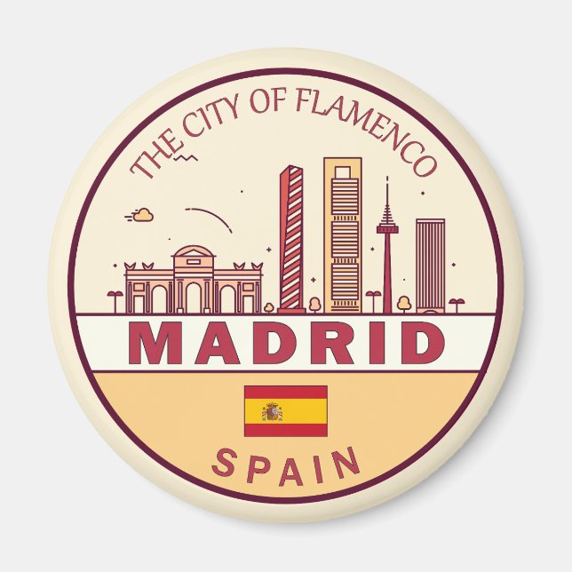 Madrid Spain City Skyline Emblem Magnet (Framsidan)