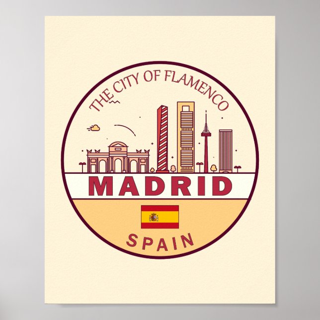 Madrid Spain City Skyline Emblem Poster (Framsidan)