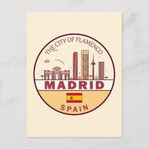 Madrid Spain City Skyline Emblem Vykort