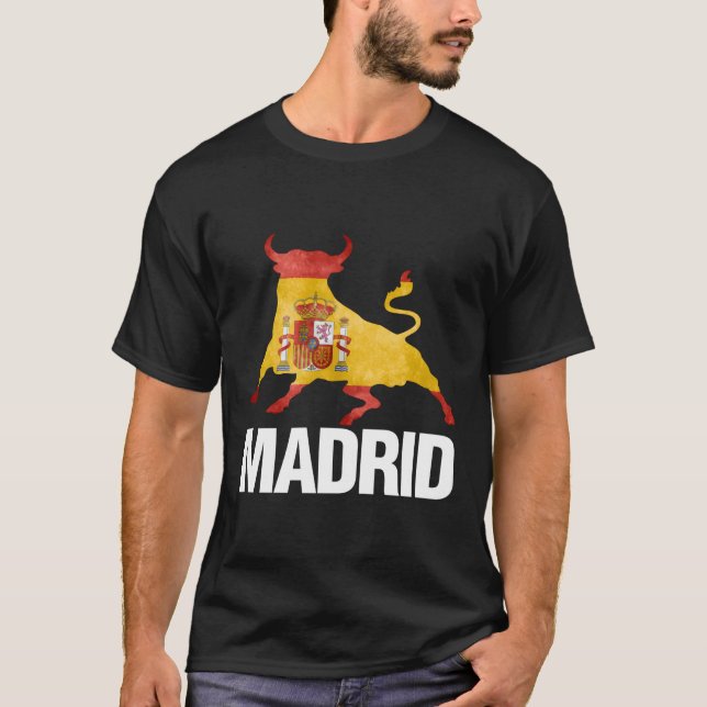 Madrid Spain Flagga Bull Fight T Shirt (Framsida)