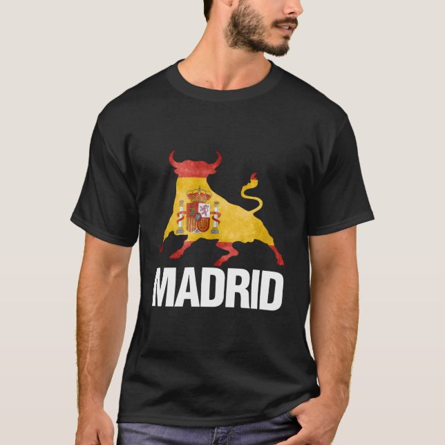 Madrid Spain Flagga Bull Fight T Shirt (Framsida)