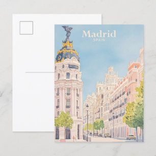 Madrid Spain Gouache Paint Illustration Travel Vykort