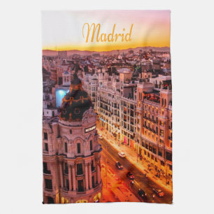 Madrid Spain Huvudstad City Skyline Kökshandduk
