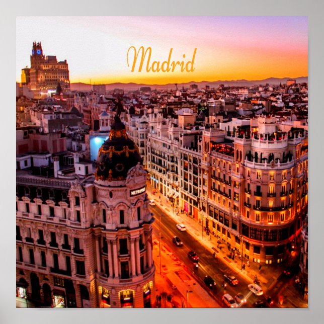 Madrid Spain Huvudstad City Skyline Poster (Framsidan)