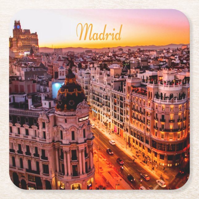 Madrid Spain Huvudstad City Skyline Underlägg Papper Kvadrat (Framsidan)
