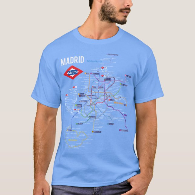 Madrid Spain Metro Subwayrain Map Spanish Language T Shirt (Framsida)