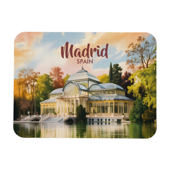 Madrid Spain Palacio de Cristal Watercolor Travel Magnet (Horisontell)
