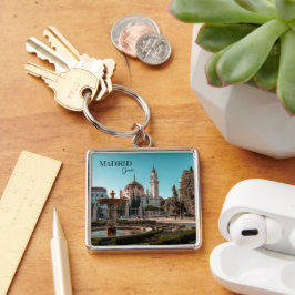 Madrid Spain Travel liggande souvenir Fyrkantig Silverfärgad Nyckelring