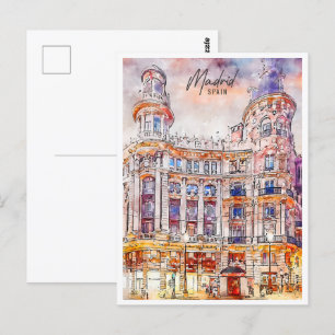 Madrid Spain Travel Ställe Watercolor Vykort