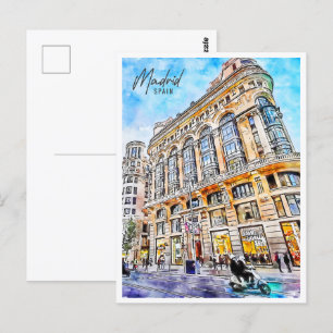 Madrid Spain Travel Ställe Watercolor Vykort