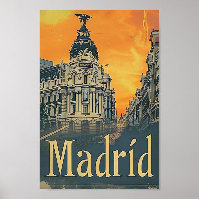 Madrid Spain Vintage Retro Travel Illustration Poster (Framsidan)