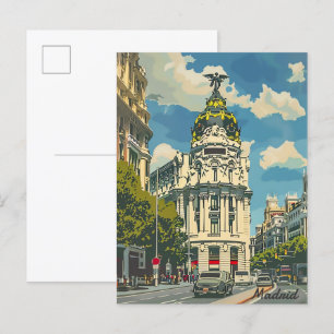 Madrid Spain Vintage Retro Travel Illustration Vykort