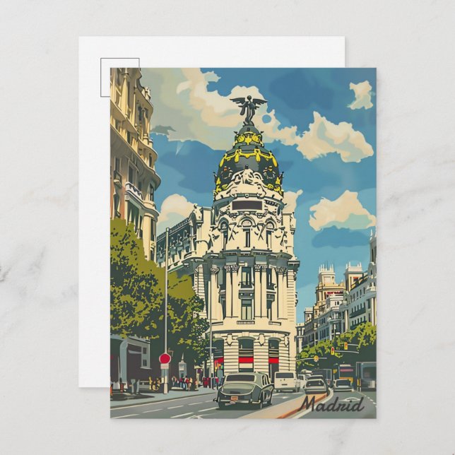 Madrid Spain Vintage Retro Travel Illustration Vykort (Fram/baksida)