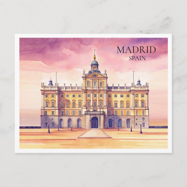 Madrid Spanien Akvarell Stadsscen Landschaft Reses Helg Vykort (Framsida)